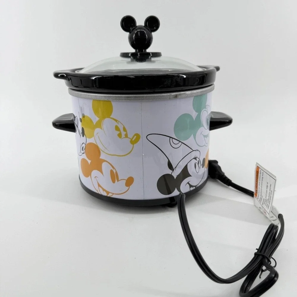 Disney Slow Cooker 2 Quart Mickey Mouse Ceramic Glass White Multi Pattern